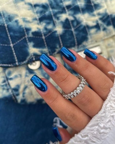 Light Blue Chrome Nails, Light Blue Chrome, Blue Chrome Nails, Royal Blue Nails, Gel Toe Nails, Chrome Nail Art, Chrome Nails Designs, Blue Chrome, Diy Acrylic Nails