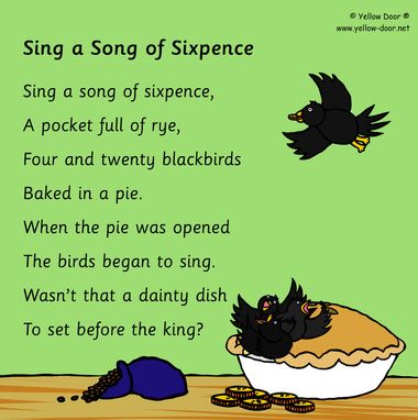 Sing a song of sixpence-nursery rhyme-printable Sing A Song Of Sixpence, Roses Nursery, Four And Twenty Blackbirds, Nursery Rhyme Theme, Emergent Literacy, Child Activities, Illustrated Poster, Bible Drawing, Sing A Song