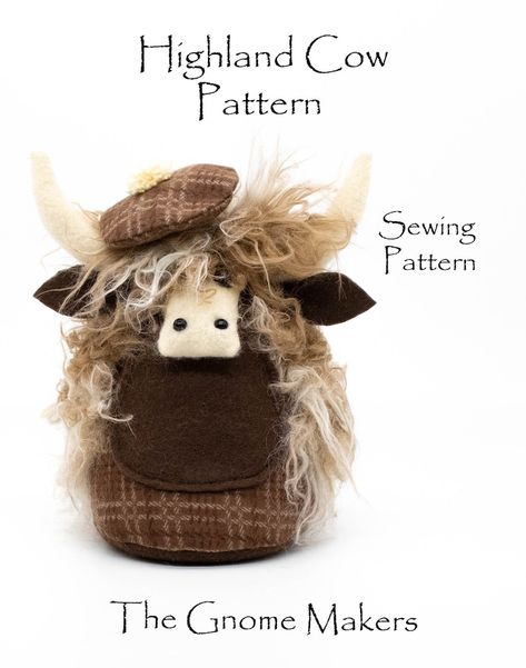 HIGHLAND COW Gnome Sewing Pattern Scottish Cow Patterns Home - Etsy Highland Cow Gnome Pattern Free, Highland Cow Sewing Pattern Free, Highland Cow Gnome, Scottish Crafts, Cow Gnome, Gnome Sewing Pattern, Cow Patterns, Gnome Sewing, Mini Highland Cow