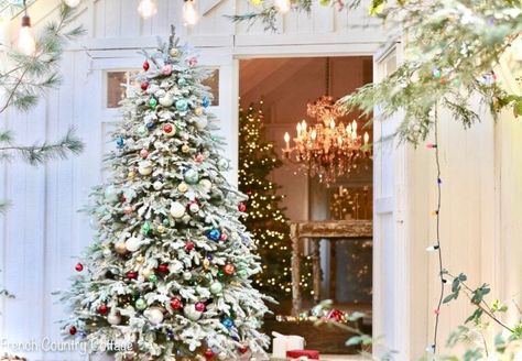 12 Trees of Christmas- A Very Merry Vintage Christmas - French Country Cottage Snowy Branches, Vintage White Christmas, Skirt Ideas, French Christmas, Cottage Christmas, Christmas Tree Inspiration, Flocked Christmas Trees, What Is Christmas, French Country Cottage