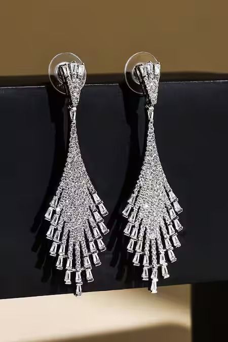 Buy Silver Plated Stone Cascade Studded Fringe Earrings by Shaze Online at Aza Fashions. Stone Studs, Clear Stone, Fringe Earrings, Brass Color, Chandelier Earrings, Aza Fashion, Dublin, Silver Plate, Silver Plated