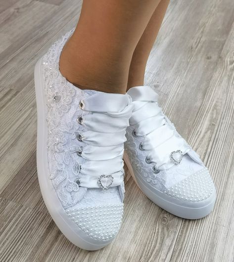 This Womens Wedding Shoes item by StiloShoes has 813 favorites from Etsy shoppers. Ships from Turkey. Listed on Sep 27, 2023 White Lace Sneakers, Wedge Tennis Shoes, Bride Sneakers, Comfortable Bridal Shoes, How To Lace Converse, Reception Shoes, Converse Wedding Shoes, Custom Wedding Shoes, Bridal Shoes Low Heel