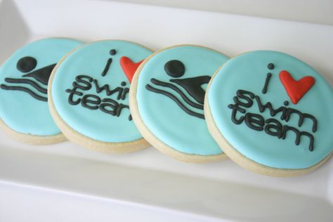 cute idea for a swim banquet, Swim Cookies, Swimming Cupcakes, Summer Swim Team, Swim Team Party, Swimming Cake, Sitting By The Pool, Swim Mom, Swim Coach, Swim Party