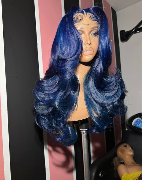 Royal Blue Side Part Wig, Lacefront Wig, Weave Ponytail Hairstyles, Frontal Wig Hairstyles, Wig Colors, Creative Hair Color, Blue Wig, Dyed Hair Inspiration, Pretty Hair Color