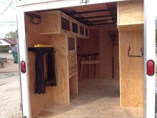 Trailer Workshop, Trailer Shelving, Enclosed Cargo Trailers, Trailer Organization, Work Trailer, Cargo Trailer Conversion, Van Racking, Mobile Workshop, Trailer Storage