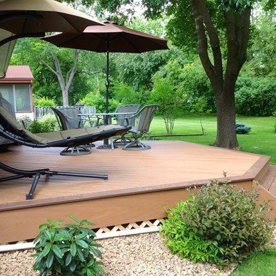 Deck Without Railing Ideas, Deck Without Railing, Ground Level Deck Ideas, Backyard Decks, Ground Level Deck, Cottage Patio, Free Standing Pergola, Deck Decor, Deck Pictures