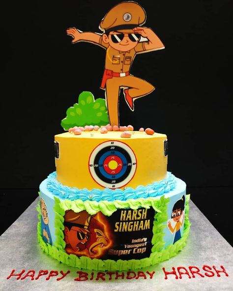 Little Singham Cakes, Police Cake, Little Singham, Supergirl Birthday, Police Cakes, Entremet Recipe, Babies Pics, Police Birthday Party, Cartoon Birthday Cake