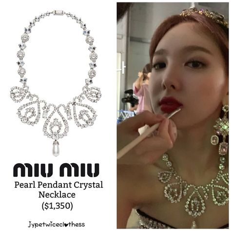 NAYEON FEEL SPECIAL TEASER MIU MIU- Pearl Pendant Crystal Necklace ($1,350)  #twicefashion #twicestyle #twice #nayeon #jeongyeon #jihyo… Pop Clothing, Blackpink Twice, K Pop Fashion, Twice Nayeon, Feeling Special, Feel Special, Retro Outfits, Pop Fashion, Pearl Pendant