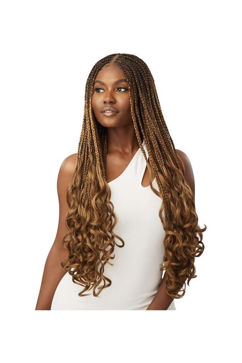 Outre - 13X4 Lace Frontal Wig - French Curl Box Braids 32&#34; (DR4/CREAMY CAPPUCCINO) French Curl Box Braids, Curl Box Braids, Braid Curls, Curled Box Braids, Outre Wigs, Wig Braids, French Curl, Hair Twist, Twist Styles