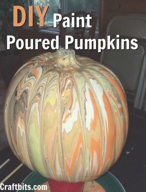 Decorate with paint poured pumpkins this year instead of carved pumpkins. This is a fun and modern way to decorate this Fall or Halloween! #pumpkins #pumpkindecor #painting #paintpouring #paintpourpumpkins #diy #diypumpkins #falldecor #fallpumpkin #halloweendecor #halloweenpumpkin #craftbits Knitting Dishcloth, Diy Clutch Purse, No Carve Pumpkin Decorating, Painting Pumpkins, Diy Copper, Leftover Yarn, Fake Pumpkins, Diy Halloween Wreath, Diy Clutch