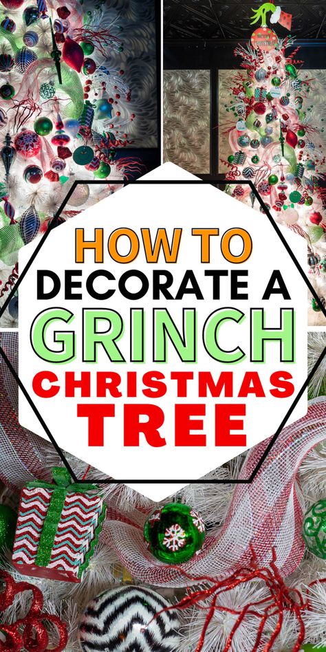 Whimsical White Christmas Tree, Grinch Christmas Tree Ideas, Grinch Tree Topper, A Grinch Christmas, Grinch Christmas Tree Topper, Whoville Christmas Decorations, Diy Grinch, Tree Ideas Christmas, Grinch Tree