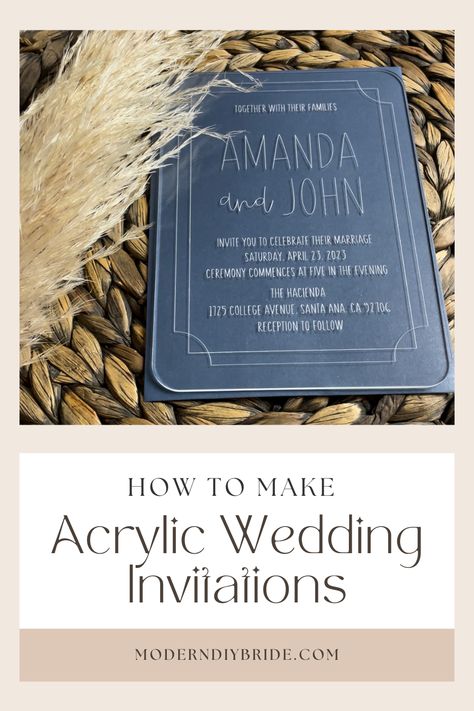 Learn how to make stunning acrylic wedding invitations using a Cricut Maker. A perfect DIY project for your wedding day. Acrylic Wedding Invitation Diy Cricut, Cricut Acrylic Invitations Diy, Diy Acrylic Invitation Wedding, Diy Acrylic Wedding Invitations, Acrylic Cricut Projects, Cricut Acrylic Projects, Disney Invitation, Bee Business, Make Your Own Wedding Invitations