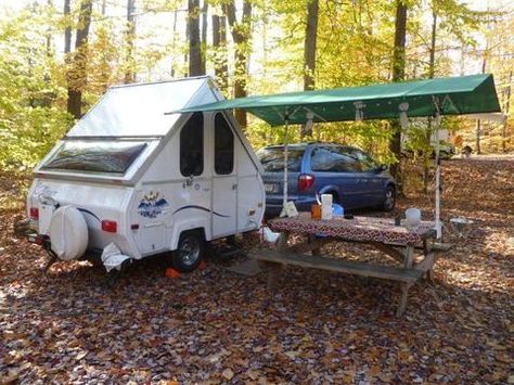 Aliner Campers, A Frame Camper, Outside Kitchen, Camper Awnings, Tent Awning, Tent Trailer, Teardrop Trailer, Pop Up Camper, Remodeled Campers