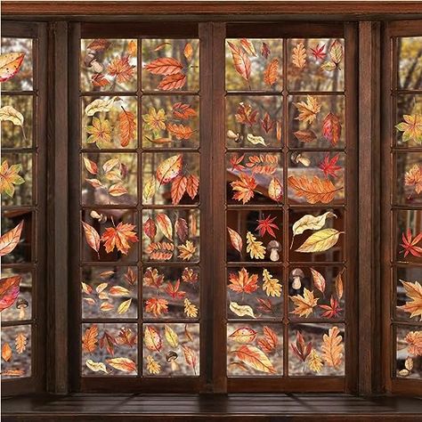 Horaldaily 116 PCS Fall Window Cling Sticker, Thanksgiving Autumn Harvest Watercolor Leaves for Home Fall Windows, Watercolor Supplies, Window Cling, Fall Decoration, Kitchen Models, Glass Display, Fall Inspo, Autumn Harvest, Smooth Walls