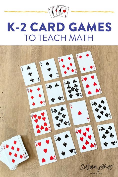 Card games for kids to teach math at home! - Susan Jones Fun Things To Do With First Graders, Fun Activities For First Graders, Math Activities For First Grade, Fun Math Games For Kindergarten, Learning Games For Kindergarten, Fun First Grade Activities, Math Games For Grade 1, Math Games Second Grade, Games For First Graders