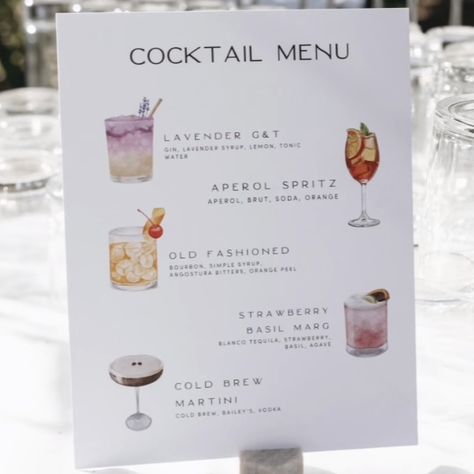 Menu Aesthetic, Baileys And Vodka, Wedding Must Haves, Signature Cocktail Menu, Mobile Cocktail Bar, Diy Menu, Brunch Cafe, Printable Wedding Menu, Birthday Cocktails