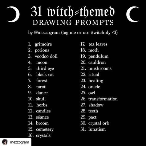 Witch Drawing Prompt by @mezzogram 30 Day Art Challenge, 30 Day Drawing Challenge, Drawing Ideas List, Drawing Prompts, Creation Art, Creative Drawing Prompts, Drawing Prompt, What To Draw, Art Prompts