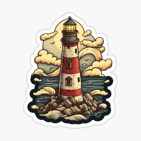 Cute lighthouse on the beach #lighthouse #cute #beach Lighthouse Sticker, Beach Stickers, Beach Lighthouse, Sticker Design Inspiration, Travel Stickers, Bullet Journal Stickers, Sticker Cute, Kawaii Stickers, Personalized Stickers