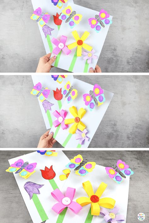 Make a Bobble Butterfly Craft with Spring Flowers with the Kids. A fun and easy Spring craft that kids will love. The butterfly craft can be completed with our printable butterfly template. Spring Kids Art, Button Crafts For Kids, Kids Gratitude Journal, Paper Butterfly Crafts, Spring Arts And Crafts, Gratitude Journal For Kids, Spring Flower Crafts, Printable Craft Templates, Printable Butterfly