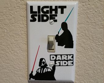 Star Wars inspired Light Side, Dark Side light switch cover plate is the perfect addition to any room in your home. Perfect gift for any Star Wars Star Wars Light Switch Cover, Star Wars Light Switch, Star Wars Canvas Art, Star Wars Room Decor, Star Wars Decal, Switch Decals, Star Wars Bedroom, Star Wars Wall Art, Star Wars Painting