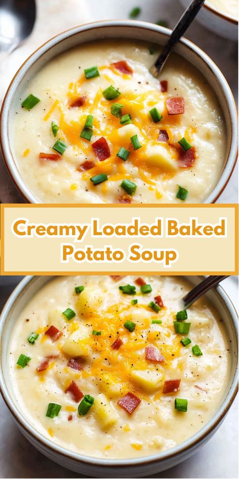 #BakedPotatoSoup #ComfortFood #LoadedPotato #SoupSeason #EasyRecipes #FamilyDinner #HeartySoups #CheesyGoodness #FallRecipes #HomemadeSoup