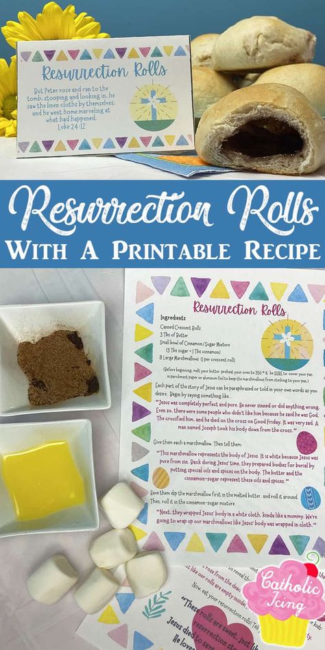 This post has everything you need to know about Resurrection Rolls! There are several different recipes including using canned crescent rolls, canned biscuits, and another one with a scratch recipe for resurrection rolls! #easter #christianeaster #liturgicalliving #resurrectionrolls #emptytombrolls #easterisforjesus #bibleforkids #catholic #christian #holyweek #holysaturday Reserection Rolls, Resurection Rolls, Resurrection Rolls Recipe, Snack Crafts, Resurrection Crafts, Christian Food, Easter Rolls, Resurrection Rolls, Catholic Icing