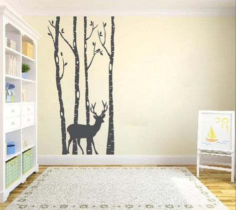 Birch Tree Wall Decal, Forest Wall Decals, White Pine Tree, Pine Walls, Tree Decals, Forest Nursery, Deer Wall, Tree Wall Decal, Birch Trees