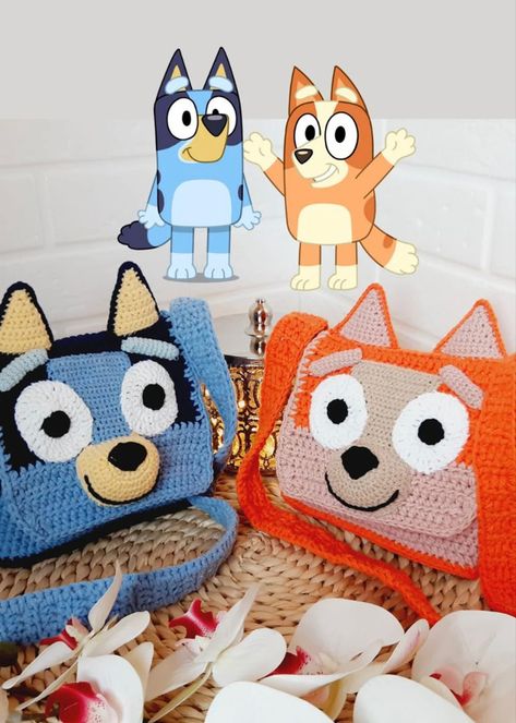 Crochet Bingo Bag Free Pattern, Bluey Crochet Ideas, Kids Crochet Purse Pattern Free, Bingo Bag Pattern, Bluey And Bingo Crochet Pattern, Crochet Gifts For Boys, Crochet Bluey, Printable Crochet Patterns, Bluey Fanart