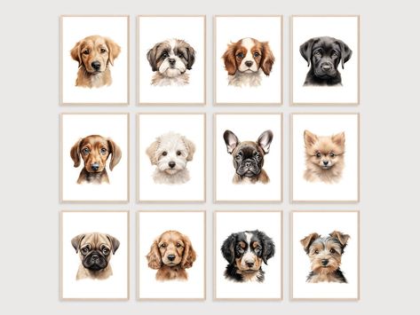 Puppy Nursery Decor Set of 12 Prints Puppy Nursery Wall - Etsy Australia Puppy Nursery Decor, Dog Nursery Decor, Nursery Stories, Puppy Nursery, Dog Nursery, Puppy Prints, Bernese Mountain Dog, Mountain Dogs, Bichon Frise