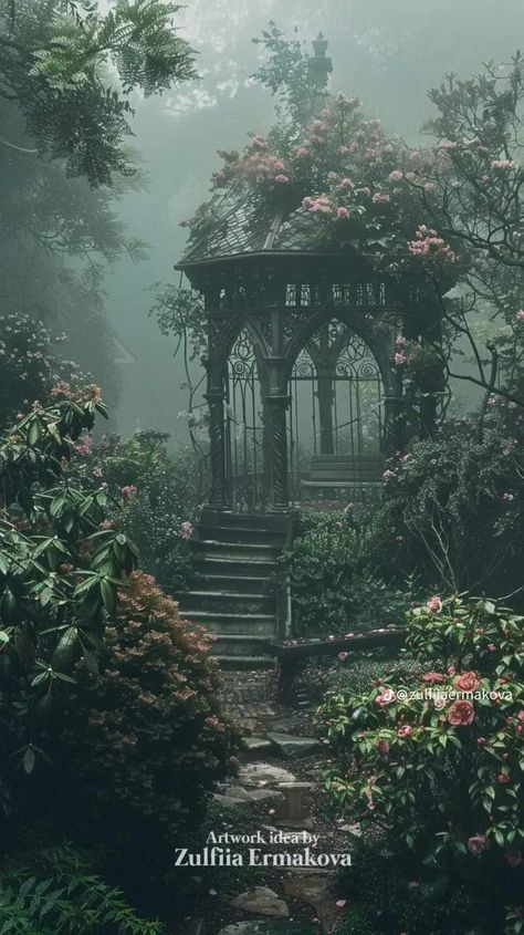 Mysterious Garden Aesthetic, Victorian Garden Aesthetic Dark, Fancy Places Aesthetic, Dark Castle Garden Aesthetic, Black Garden Aesthetic, Creepy Garden Aesthetic, Gothic Botanical Aesthetic, Overgrown Cathedral, Overgrown Architecture