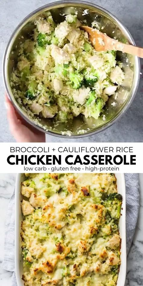 A low carb and cheesy broccoli and cauliflower rice chicken casserole that is perfect for dinner and makes great leftovers. It's also gluten free! #glutenfree #lowcarb #casserole #lowcarbrecipes Cauliflower Rice Chicken Casserole, Cheesy Broccoli And Cauliflower, Broccoli And Cauliflower Rice, Rice Chicken Casserole, Broccoli Cauliflower Rice, Broccoli And Cauliflower, Dinners Healthy, Healthy Casserole Recipes, Cheesy Broccoli