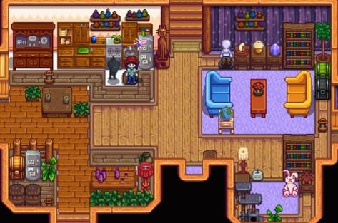 stardew valley 1.6!! finally finished my full house decor, made a lil shrine for krobus as well :) - unmodded !! - PC !! - year 3 !! 🌱tags #stardew #stardewvalley #stardewvalleyfarmer #stardewdecor #stardewdesign Stardew Valley Second House Upgrade, Stardew Valley House Upgrade, Stardew Building Cost, Stardew 1.6 House, Stardew Valley Krobus Room, Special Interest, Stardew Valley, Full House, Farmer