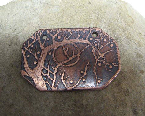 Forest Moon - acid etched copper pendant Etched Metal Jewelry, Etching Metal, Etched Jewelry, Forest Moon, Silversmith Jewellery, Shiny Jewelry, Etched Copper, Metalwork Jewelry, Metal Etching