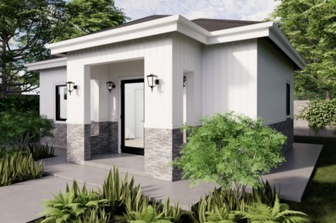 Cottage ADU Plan Attached Garage Conversion, Adu Units, Spanish Style Garage, Bungalow Garage, Studio Adu, Adu Designs, Backyard Adu, Bungalow Farmhouse, Adu Plans