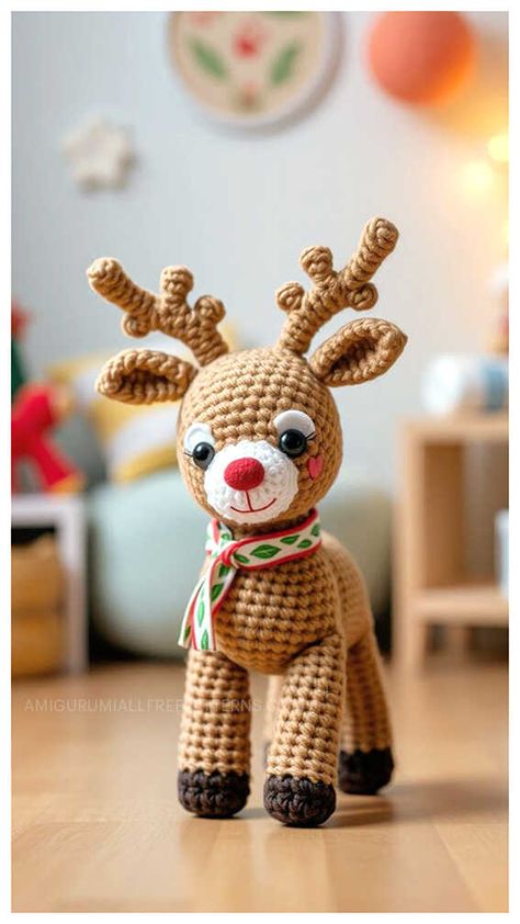 Amigurumi Rocket the Christmas Reindeer Free Crochet Pattern Reindeer Crochet Pattern Free, Crochet Reindeer Pattern, Crochet Fox Pattern Free, Reindeer Crochet Pattern, Deer Amigurumi, Amigurumi Reindeer, Amigurumi Crochet Free Pattern, Reindeer Crochet, Crochet Keyring