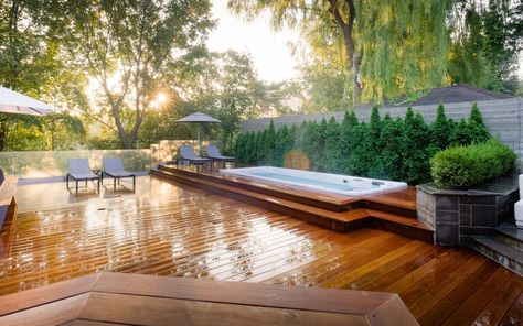 Pools Vs Swim Spas; Which One Should You Choose? - Brady's Pool & Spa Swim Spa Deck, Swim Spa Landscaping, Outdoor Swim Spa, Spa Landscaping, Backyard Spa, Hot Tub Swim Spa, Spa Jacuzzi, Swim Spas, Modern Pools