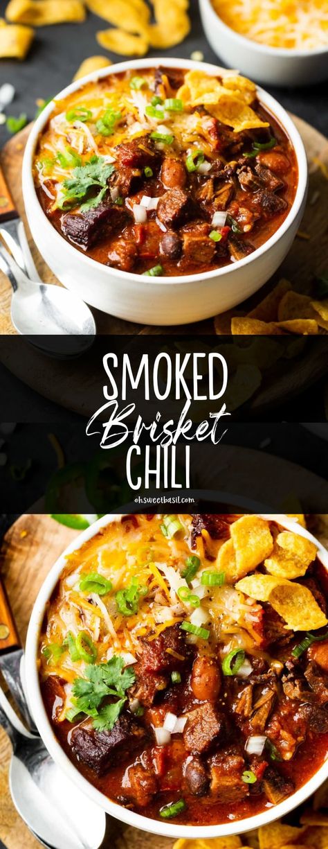 3 Meat Chili Recipe, Smoked Brisket Chili Recipe, Brisket Chili Recipe, Smoked Brisket Chili, Nye 2023, Slow Cooker Brisket, Speakeasy Party, Oh Sweet Basil, Brisket Chili