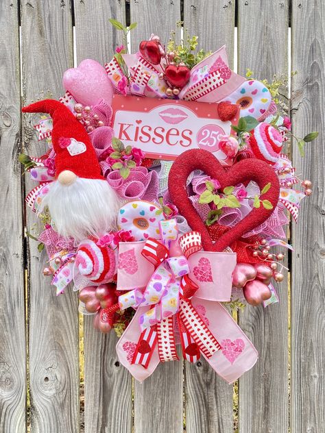 Valentines Wreaths, Turquoise Wreath, Valentine's Wreath, Valentine Wreaths, Valentine Door Decorations, Gnome Wreath, Door Decorating Contest, Valentines Wreath, Valentine's Day Wreath