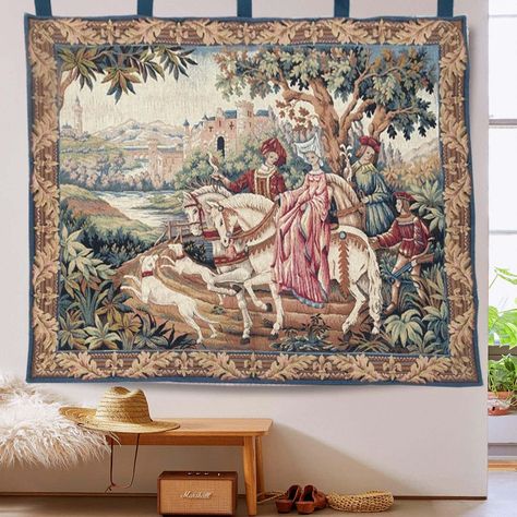 3x4 Vintage French Tapestry Wall Hangings Kitchen Tapestry Goblins Home Living Tapestry Medieval Romantic Tapestry Home Decor 117 x 89 cm Bedroom Colourful, French Tapestry, Medieval Tapestry, Room Tapestry, Aubusson Rugs, Tapestry Bedroom, Boho Tapestry, Vintage Tapestry, Floral Tapestry