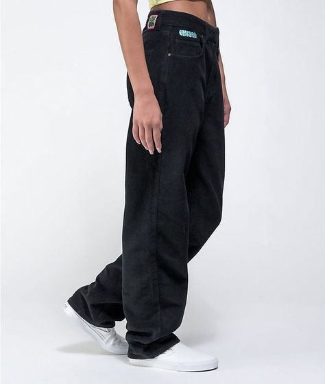 Empyre Pants Women, How To Style Empyre Pants, Dickies Corduroy Pants, Dickies Skate Pants, Black Empyre Pants Outfit, How To Style Black Corduroy Pants, 90s Pants Outfits, Empyre Pants Outfits Woman, Baggy Dickies Pants