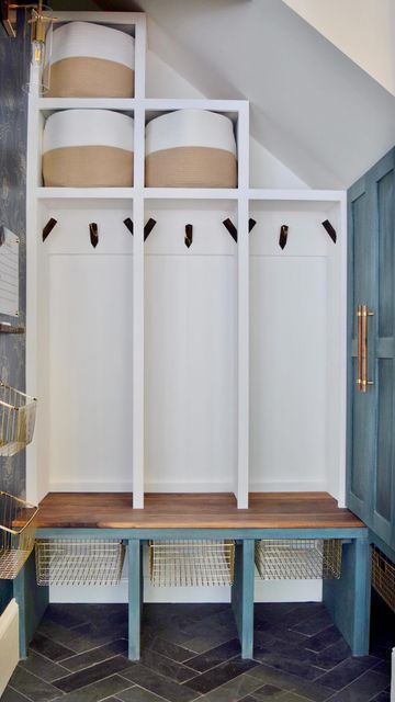 Under Stair Drop Zone, Understair Mudroom, Under Stairs Drop Zone, Under The Stairs Mudroom, Mudroom Under Stairs, Under Stairs Mudroom, Mudroom Addition Exterior, Emily Alexander, Understair Storage