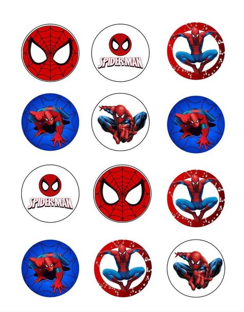 Spiderman Stickers Are Shown In Different Colors 5C3 Spiderman Stickers Printable, Spiderman Printables, Spiderman Cupcake Toppers, Diy Cake Topper Printable, Spiderman Theme Party, Spiderman Stickers, Spiderman Cupcakes, Spiderman Cake Topper, Spider Cupcakes