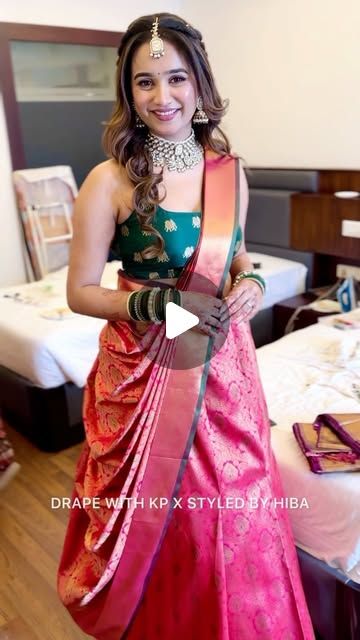 Hair Styles On Sarees Wedding, Saree With Kurti Style Blouse, Hairstyles On Silk Saree, Different Silk Saree Draping Styles, Tishu Saree Blouse Design, Latest Drape Saree Designs, Hair Styles For Sarees Indian Wedding, Silk Saree Drape Styles, Draping Styles Saree