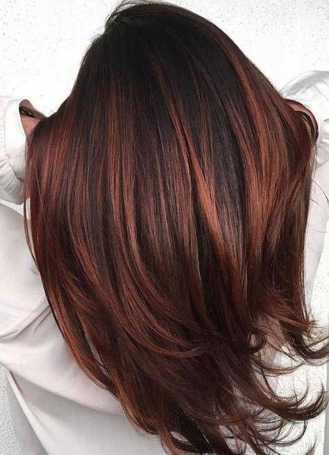 Auburn Red Hair Color, Caramel Hair Color Ideas, Balayage Red, Hair Color Ideas For Brunettes Short, Hair Color Ideas For Brunettes Balayage, Caramel Hair Color, Balayage Straight, Color Balayage, Hair Color Caramel