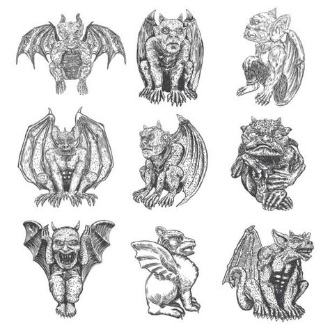 Gargoyal Drawing, Vintage Gargoyle Illustration, Simple Gargoyle Tattoo, How To Draw A Gargoyle, Gargoyal Tattoo, Gargoil Tattoo Gothic Gargoyles, Small Gargoyle Tattoo, Gargoyle Tattoo Gothic, Gargoil Tattoos