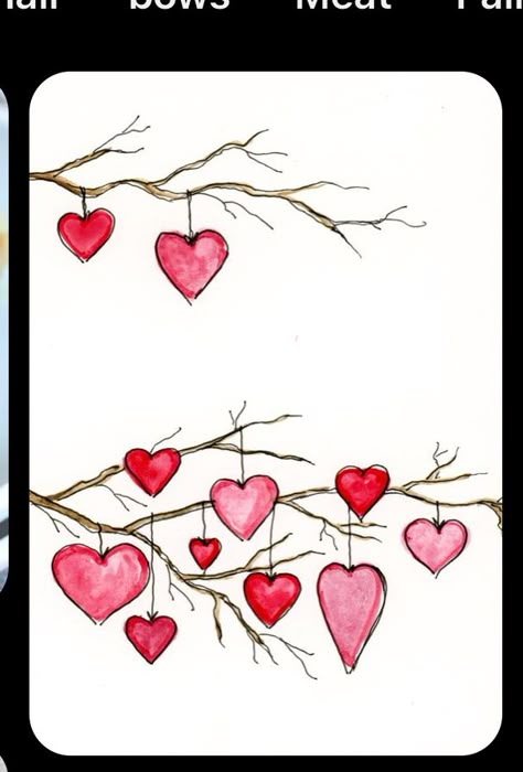 Branch Template, Diy Watercolor Cards, Valentines Watercolor, Learn Watercolor Painting, Watercolor Birthday Cards, Hand Painted Card, Diy Watercolor Painting, Watercolor Heart, Valentines Art