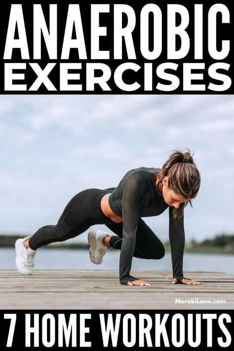 7 Best Anaerobic Exercises to Boost Your Metabolism | Aerobic vs anaerobic exercises -- what's the difference? In short, aerobic workouts focus on increasing your heart rate and breathing over long durations (cardio) and anaerobic workouts focus more on strength and building muscle and require more immediate energy (HIIT). Anaerobic exercises increase your metabolism, burn fat, increases bone strength and density. Click for a list of the best workouts for women you can do at home and the gym. Anaerobic Workouts For Women, Anaerobic Workouts, Aerobics Workout At Home, Anaerobic Exercises, Best Workout For Women, Aerobic Exercises, Anaerobic Exercise, Best Workouts, Cardio Exercises