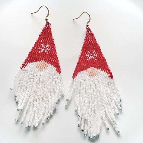 Holiday Beaded Jewelry, Gnome Earrings, Etsy Jewelry Handmade, Santa Gnome, Holiday Beading, Witch Earrings, Funky Earrings, Christmas Bead, Winter Sun