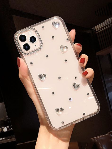 Clear  Collar  TPU Heart Bling Phone Cases Embellished   Phone/Pad Accessories Bling Phone Cases Diy, Mobile Case Diy, Phone Case Diy Paint, Diy Phone Case Design, Luxury Iphone Cases, Bling Phone Cases, Iphone Case Collection, Stylish Iphone Cases, Girly Phone Cases