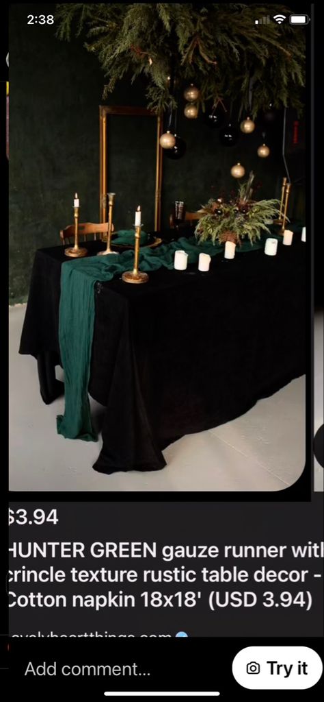 Emerald Green And Black Party, Black Green Table Setting, Emerald Green Dinner Party, Black And Green Reception Decor, Emerald Green And Black Centerpieces, Emerald Green Black And Gold Party Decorations, Black And Emerald Green Birthday Party, Black And Green Engagement Party, Black Gold Emerald Decor